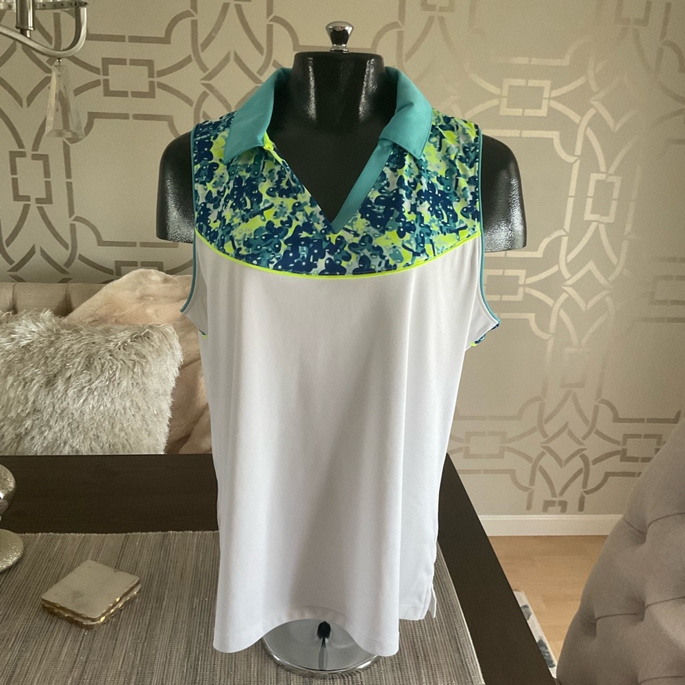 Slazenger Sleeveless White and Green Polo Top